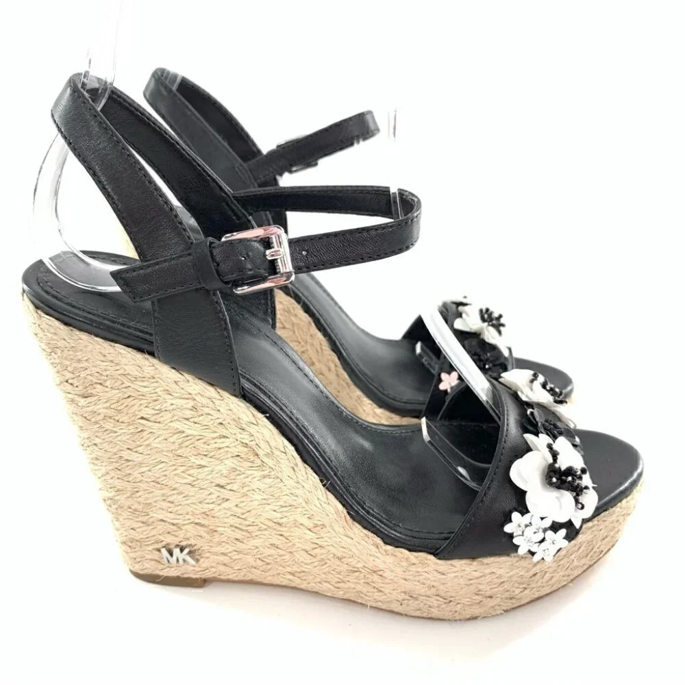 Michael Michael kors sandals 5 35 Jill black white leather platform Espadrilles